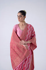 Pink Saree With Zizag Pattern