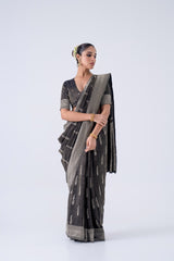 Black Silver Bansari Tissue Saree