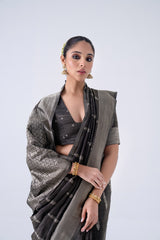 Black Silver Bansari Tissue Saree