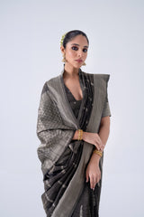 Black Silver Bansari Tissue Saree