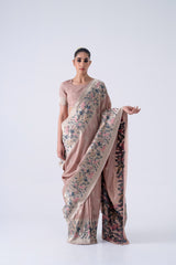 Dusty Pink Viscose Saree With Colourful Floral Border