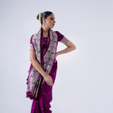 Purple Viscose Saree With Colourful Floral Border