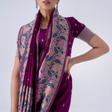 Purple Viscose Saree With Colourful Floral Border