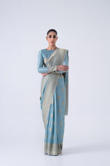 Pastel Blue Viscose Saree With Butti