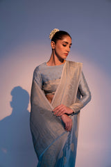 Pastel Blue Viscose Saree With Butti