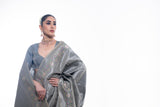 Grey jacquard saree with meenakari border