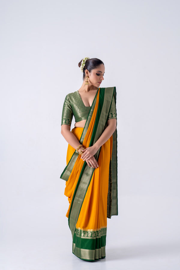 Mustard Yellow  Viscose Plain Saree With Contrast Border