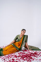 Mustard Yellow  Viscose Plain Saree With Contrast Border