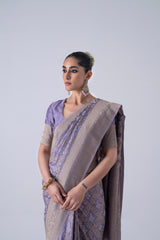 Lilac Viscose Saree With  Silver And Gold Zari