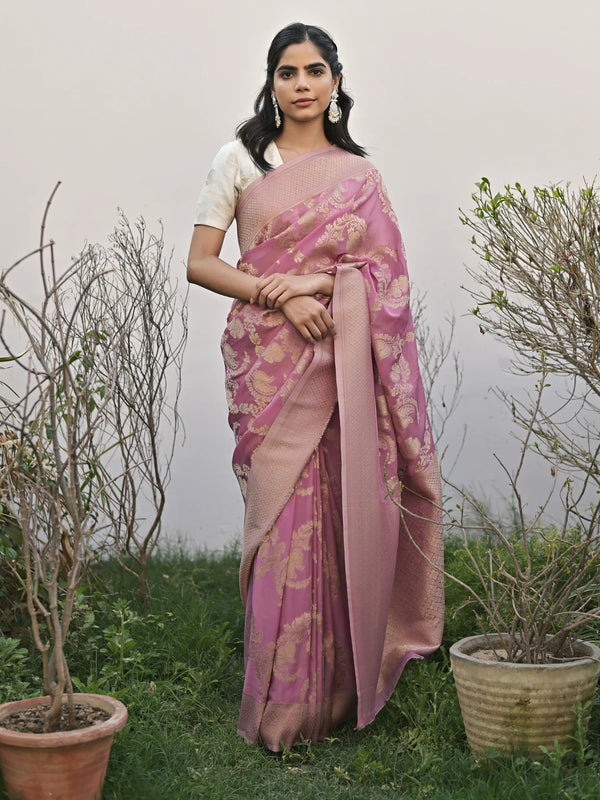 AMAIRA - Mauve VISCOSE SAREE WITH ALL OVER FLORAL BUTTA JAAL