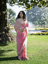 RANI - PINK VISCOSE FLORAL PRINT SAREE