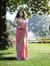 RANI - PINK VISCOSE FLORAL PRINT SAREE