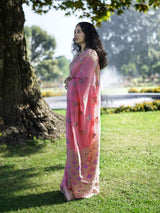 RANI - PINK VISCOSE FLORAL PRINT SAREE