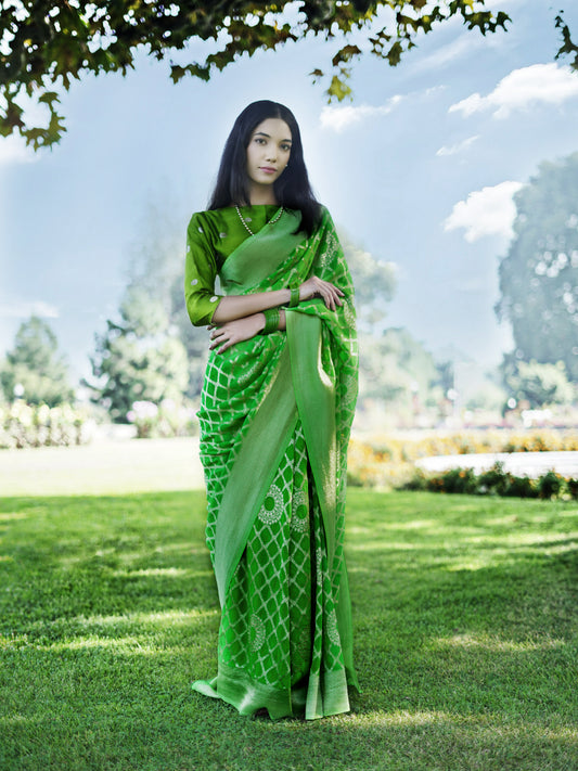MEGHA - LIME GREEN VISCOSE JAAL SAREE