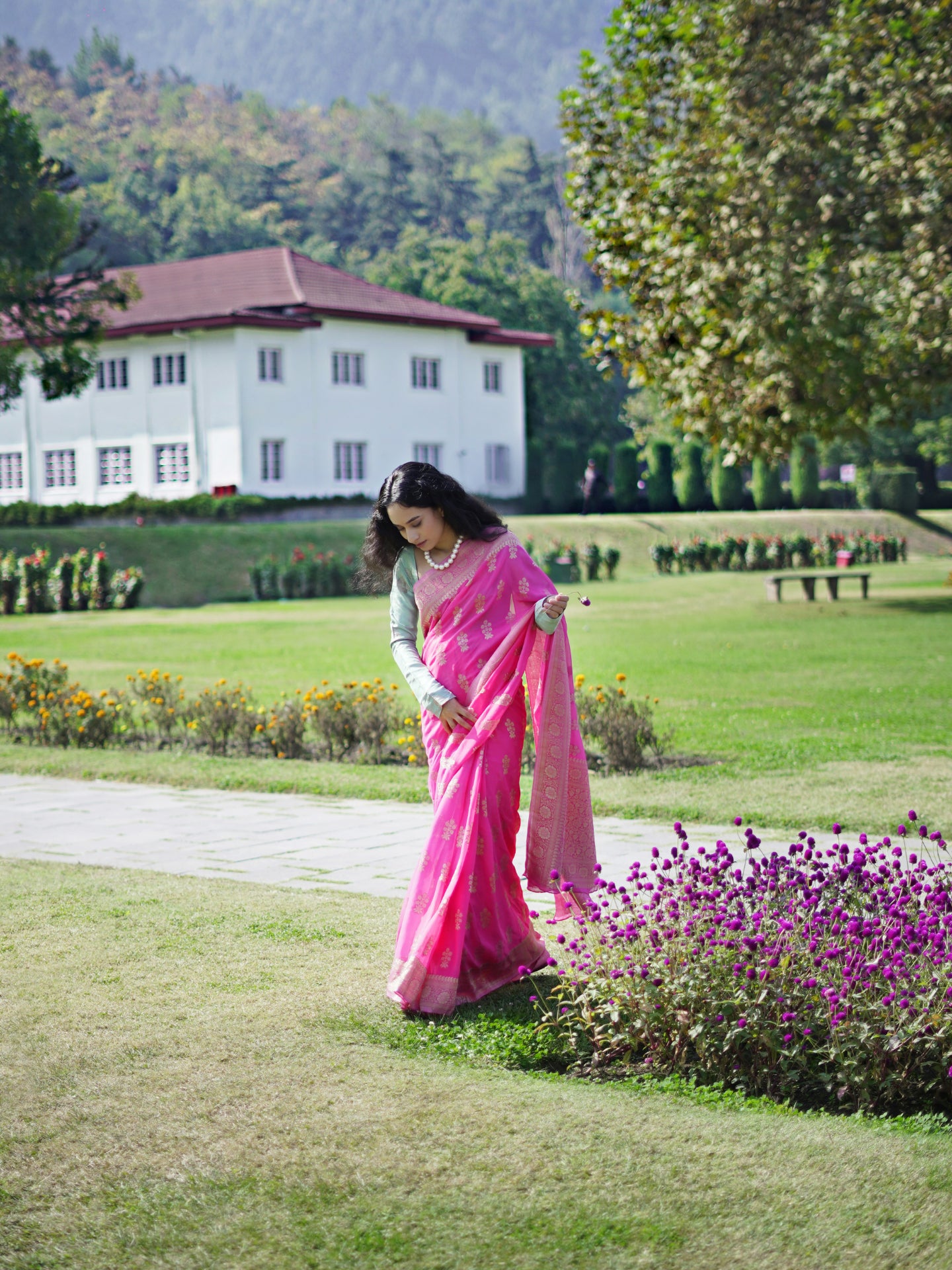 ANITA - HOT PINK VISCOSE SAREE WITH GOLDEN BORDER