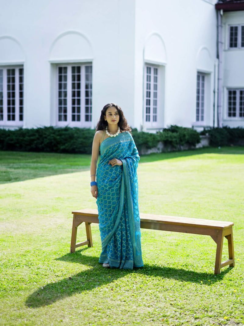 SHOBHA - MARINA BLUE ZARI VISCOSE SAREE