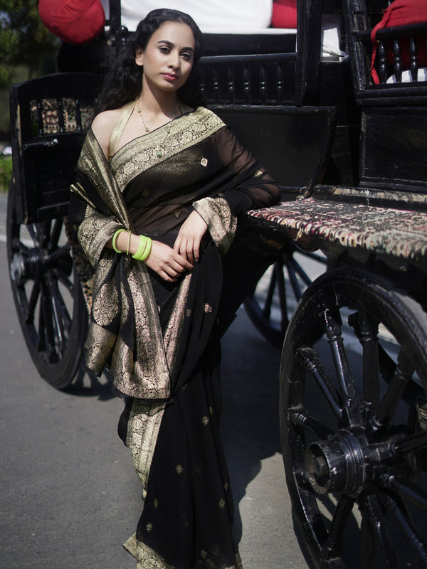 black and gold viscose saree