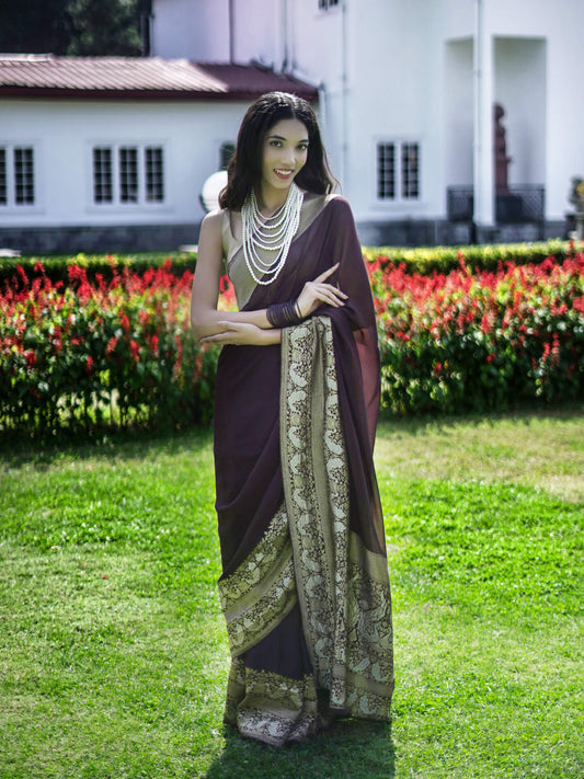 AKIRA - WINE VISCOSE PLAIN SAREE WITH DOUBLE BORDER