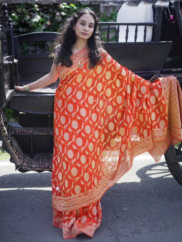 AVANTIKA - ORANGE VISCOSE SAREE WITH GOLD ZARI