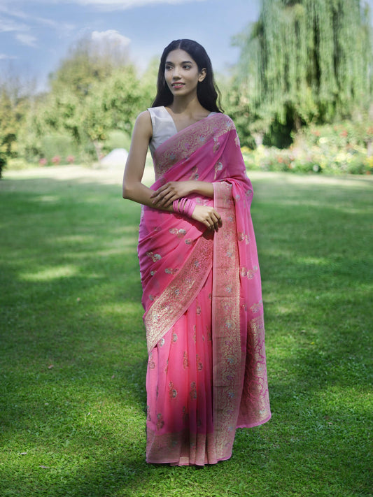 KAVYA - FUCHSIA PINK VISCOSE FLORAL PRINT SAREE