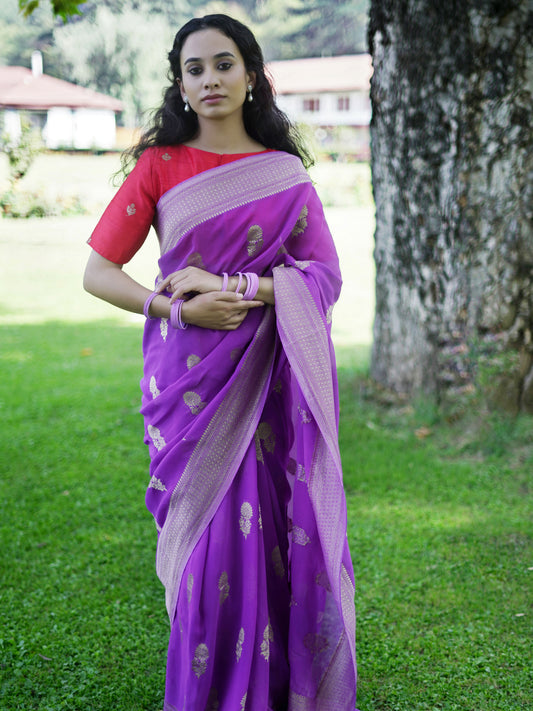 NISHA - PURPLE VISCOSE SAREE WITH BUTTA