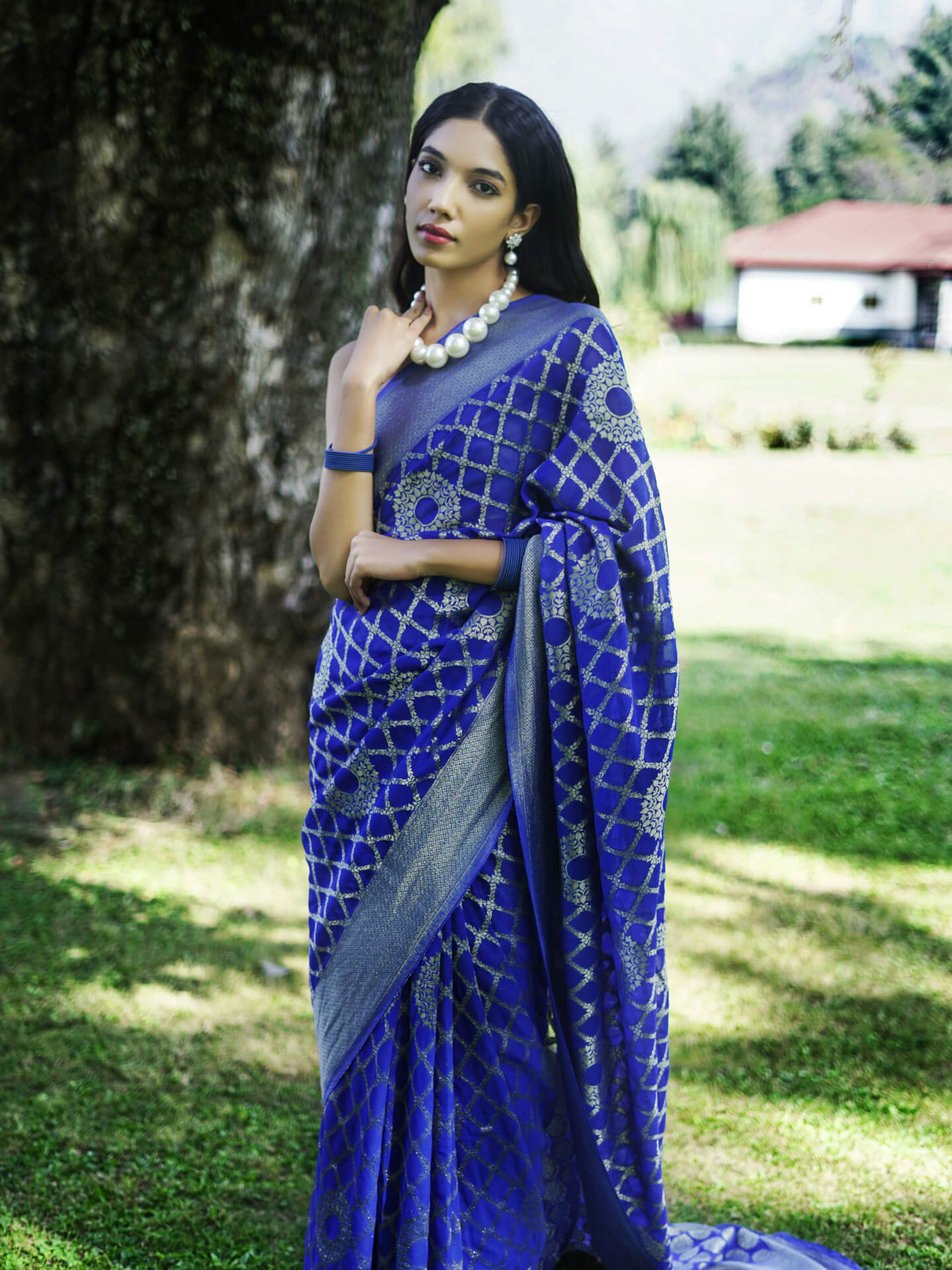 SEEMA - DARK BLUE VISCOSE JAAL SAREE