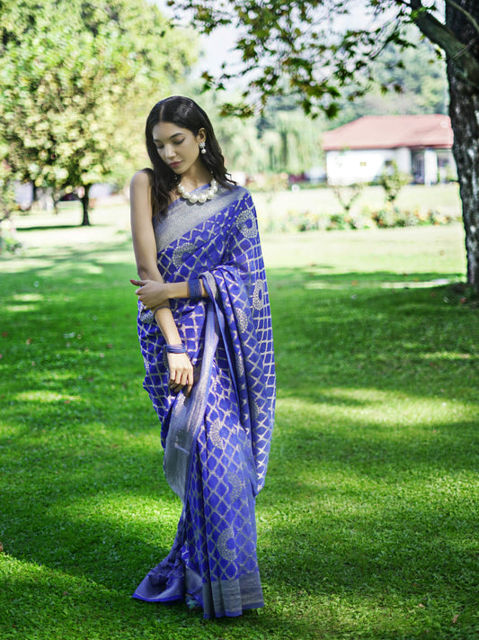 SEEMA - DARK BLUE VISCOSE JAAL SAREE