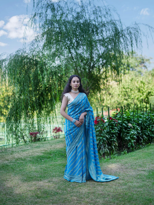 TAARA - SKY BLUE VISCOSE DESIGNER SAREE