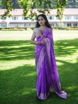 SIMRAN - PURPLE VISCOSE SAREE WITH BUTTIES FLORAL