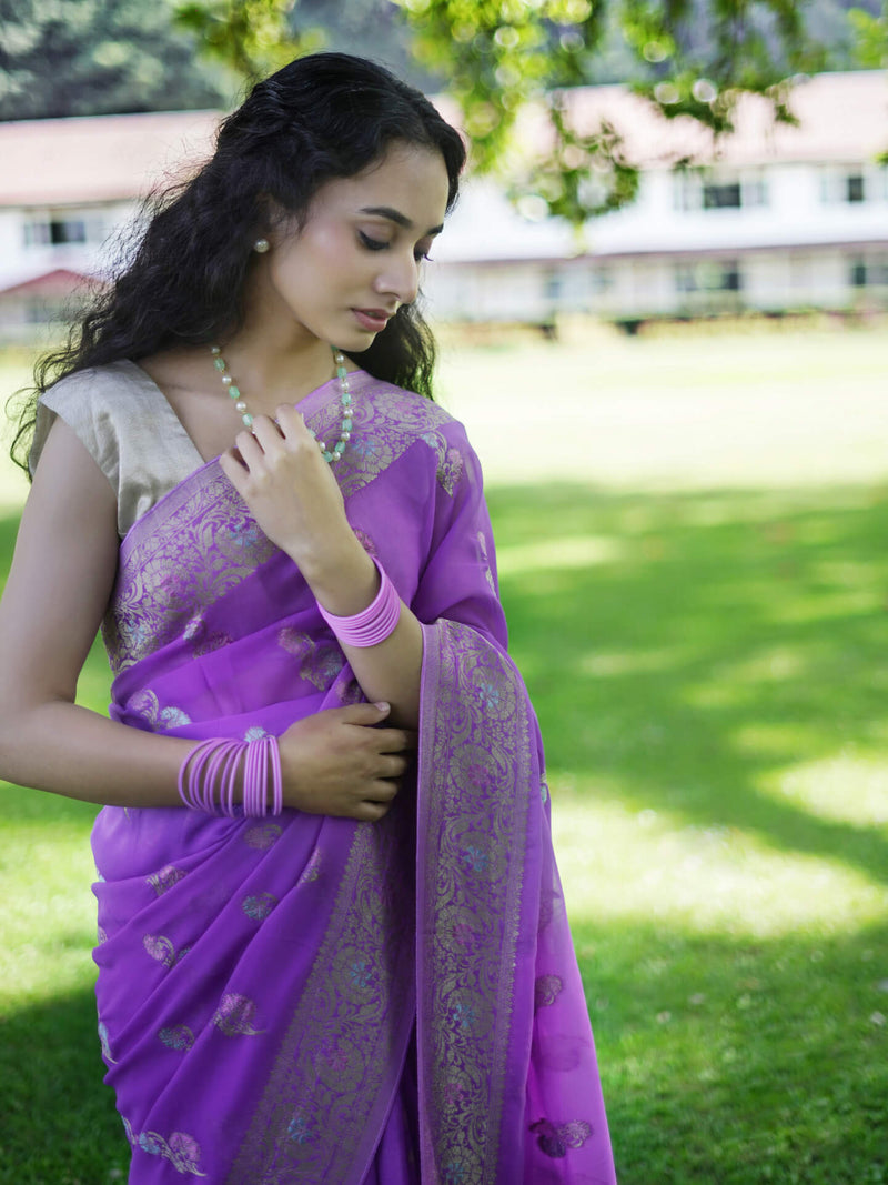 SIMRAN - PURPLE VISCOSE SAREE WITH BUTTIES FLORAL