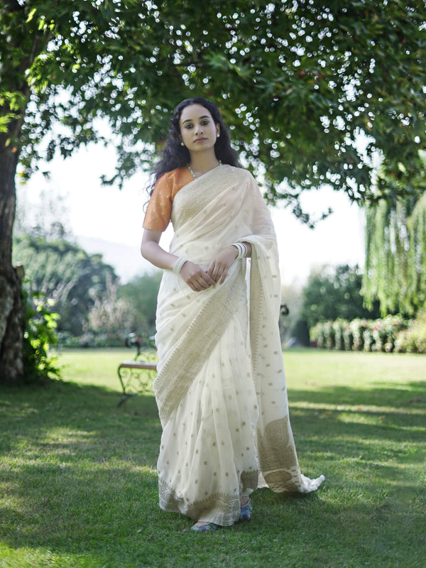White Printed Saree