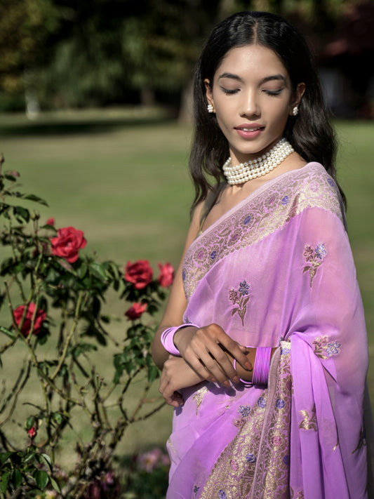 NIHARIKA - LAVENDER VISCOSE SAREE WITH PASTEL BUTTI