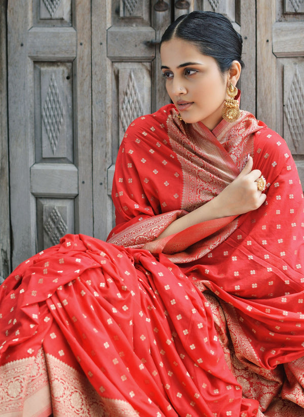 Red Georgette Brocade Saree