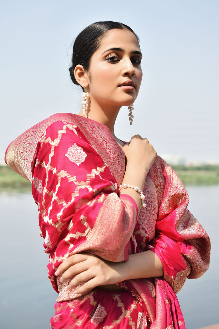 Dark Pink Georgette Brocade Saree