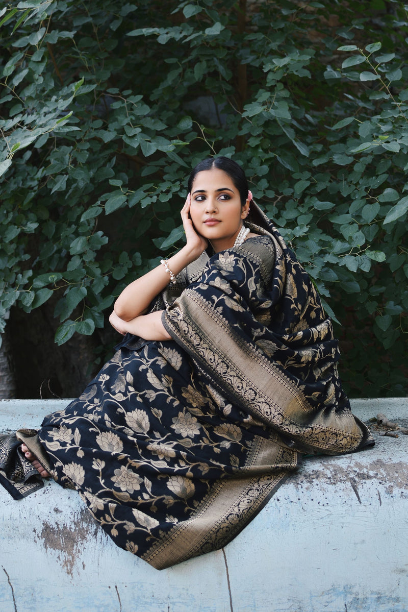 black georgette brocade saree