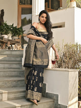 IRA - BLACK VISCOSE SAREE WITH OVERALL BUTTA