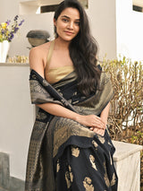 IRA - BLACK VISCOSE SAREE WITH OVERALL BUTTA