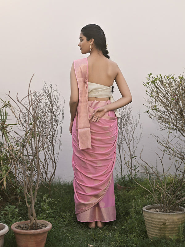 ANIKA - LIGHT PINK CREPE SAREE WITH OVERALL ZIG ZAG WITH BUTTA