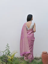 SAMAIRA - ROSE PINK VISCOSE SAREE WITH ALL-OVER FLORAL JAAL BUTTA