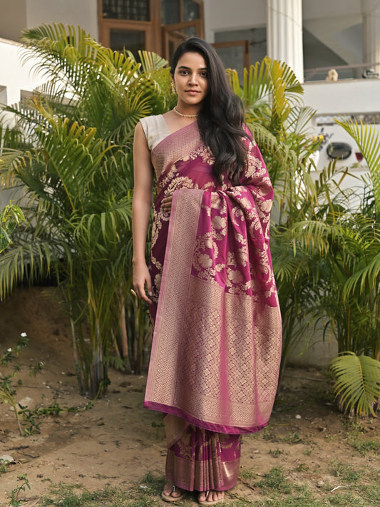 AVISHA - Magenta VISCOSE SAREE WITH ALL OVER FLORAL BUTTA JAAL