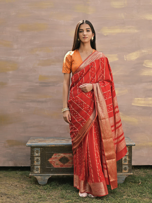 Red Crepe Saree