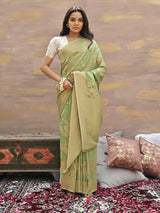 KIANA - Green VISCOSE SAREE WITH ALL OVER FLORAL BUTTA JAAL