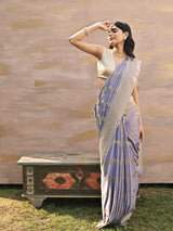 ANAYA - LILAC VISCOSE SAREE WITH DIAGONAL WAVE FLORAL PATTERN