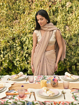 AMAYA - BEIGE VISCOSE SAREE WITH ALL OVER FLORAL BUTTA JAAL