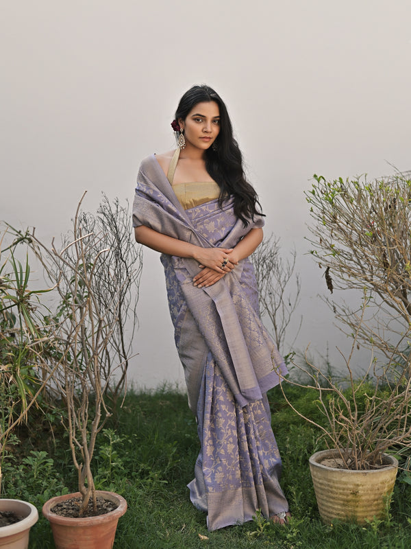 lilac viscose saree
