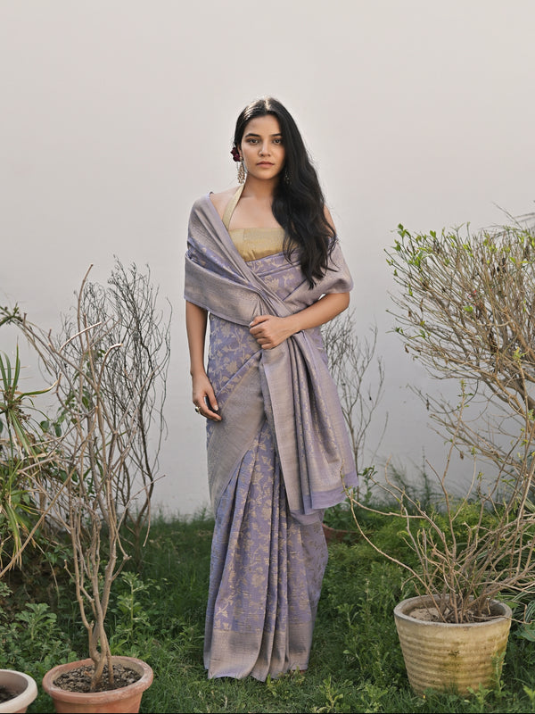 AHANA - LILAC CREPE SAREE WITH ALL-OVER FLORAL