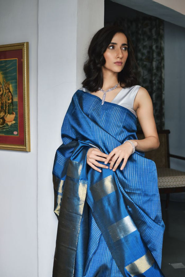 royal blue silk saree