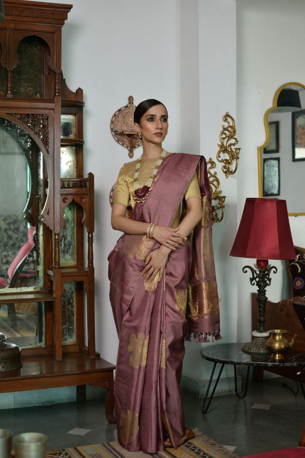 light brown tissue silk saree