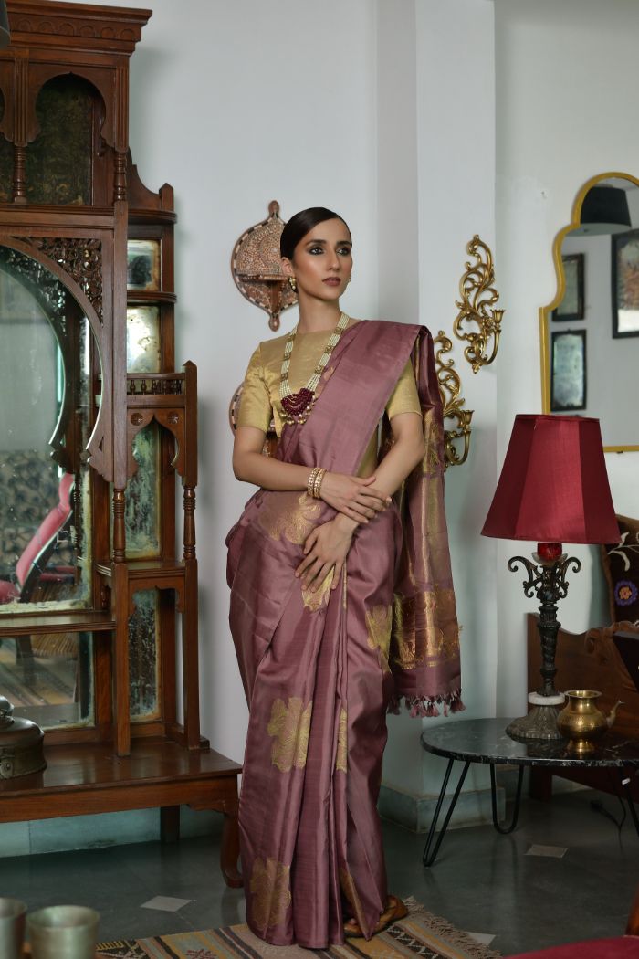 brown silk saree