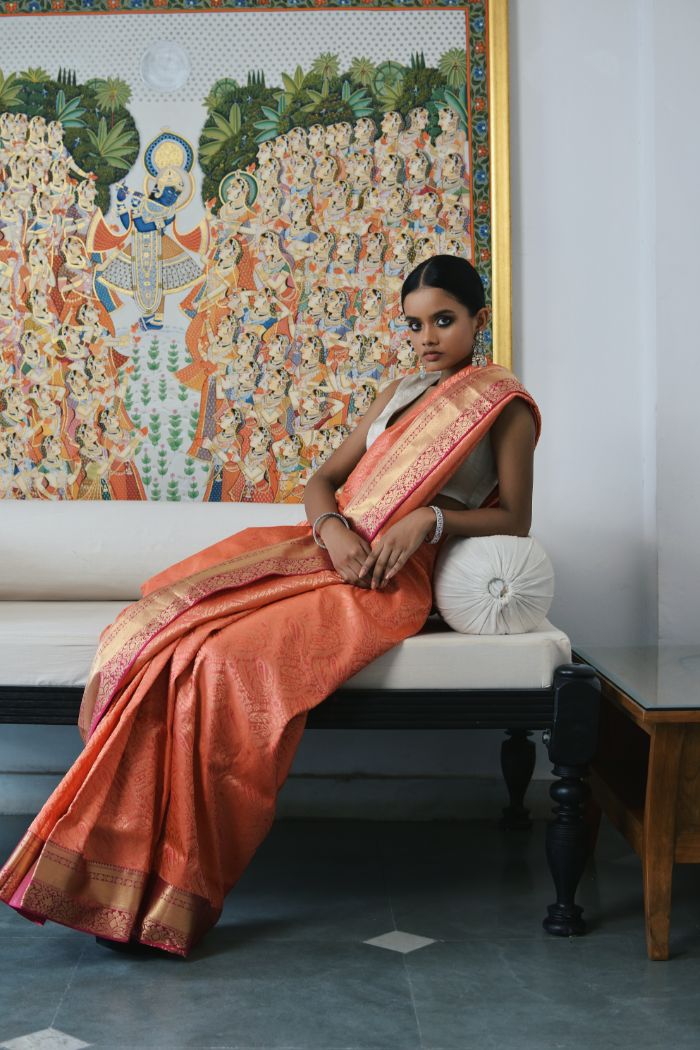 Orange Tissue Silk Saree